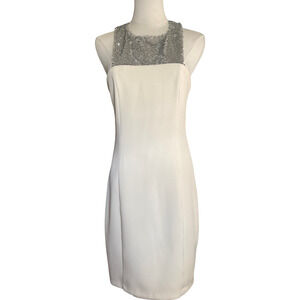 Endless Rose Women's Medium White Dress Silver Sequined Neckline Sleeveless